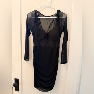 Fashion Nova Black Sheer Long Sleeve Dress